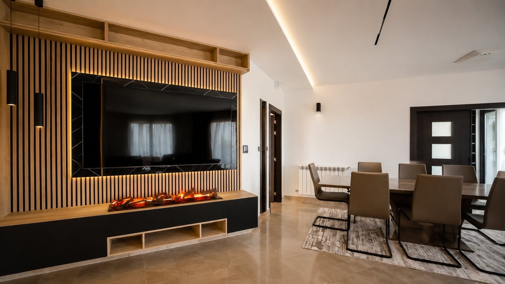 Un espace de vie raffiné, alliant design contemporain et confort chaleureux.